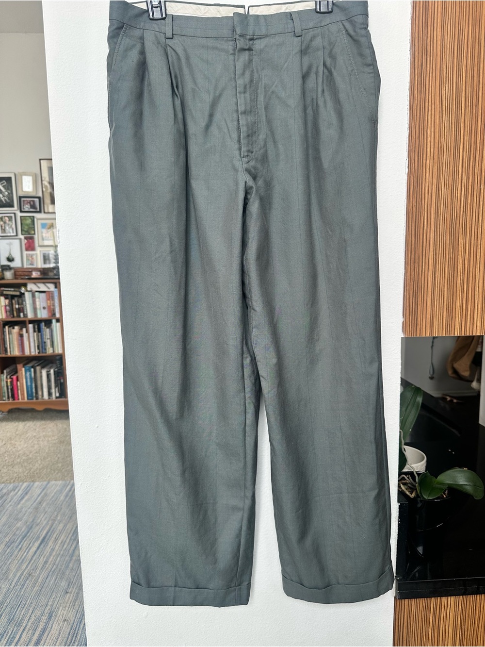 Karl Lagerfeld Men's Gray Green Straight-Leg Dress Pants